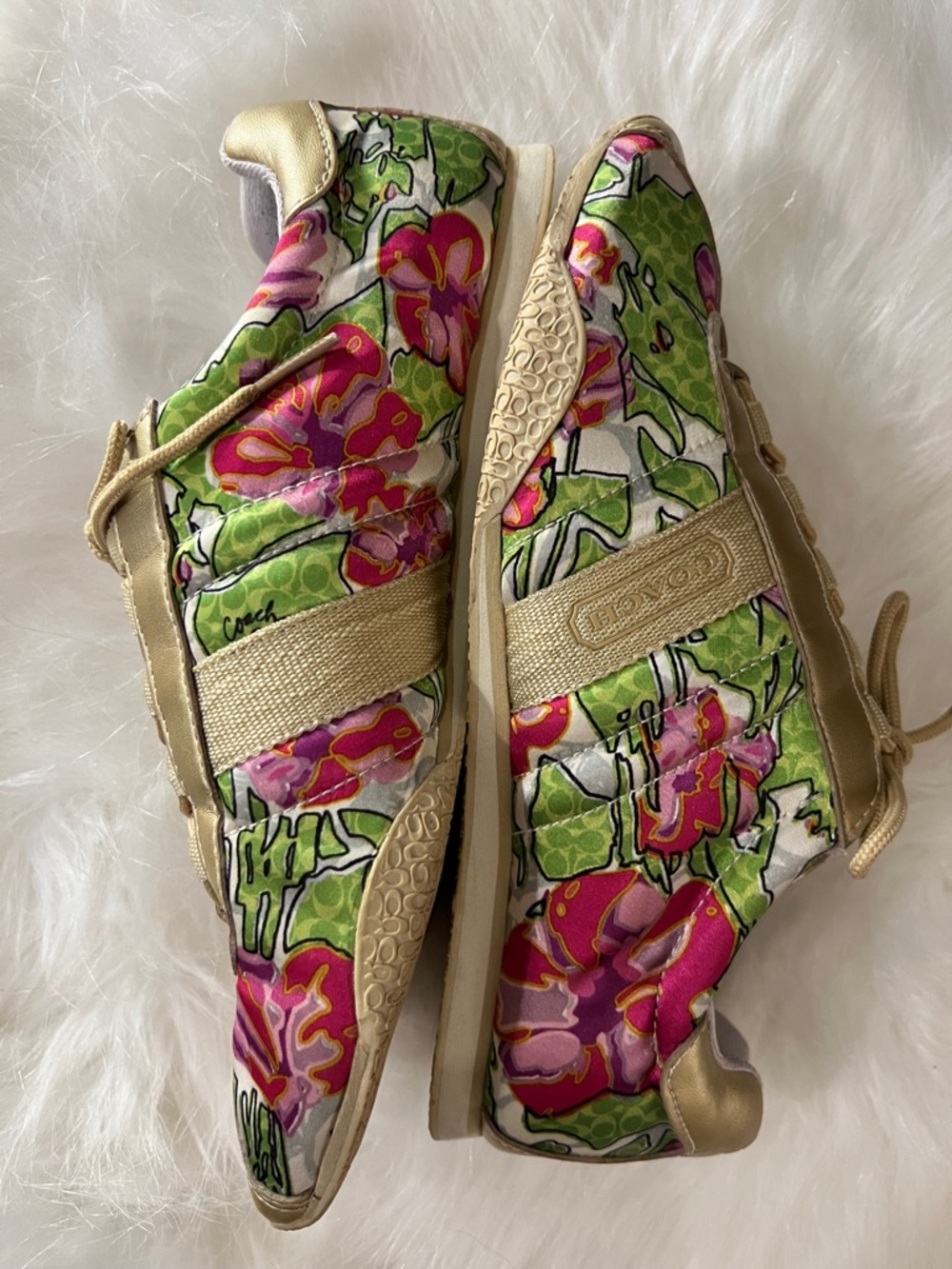 🌹🌺🌻🪷COACH Gold Floral Lace-Up Sneakers - Pink, Green, Gold - Picture 4 of 7